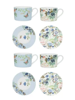 Designer's Guild Designers Guild Porcelaine De Chine Tea Cups and Saucers Set Of 4^ Mugs & Cups|Branded Kitchenware