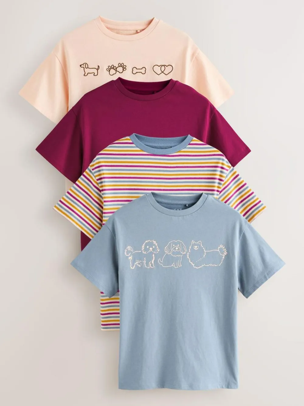 Next Dog Graphic Oversized T-Shirts 4 Pack (3-16yrs)^ Tops|T-Shirts