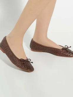 Dune London Brown Heat Woven Ballerina Shoes^Women Flats
