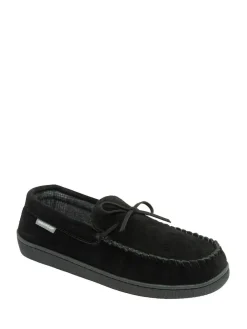 Online Dunlop Suede Lace-Up Moccasin Full Slippers Black