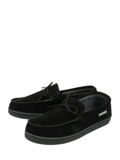 Online Dunlop Suede Lace-Up Moccasin Full Slippers Black