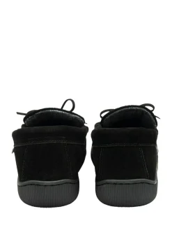 Online Dunlop Suede Lace-Up Moccasin Full Slippers Black