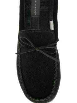 Online Dunlop Suede Lace-Up Moccasin Full Slippers Black