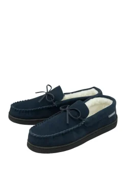 Sale Dunlop Blue Mens Faux Fur Lined Leather Moccasin Slippers
