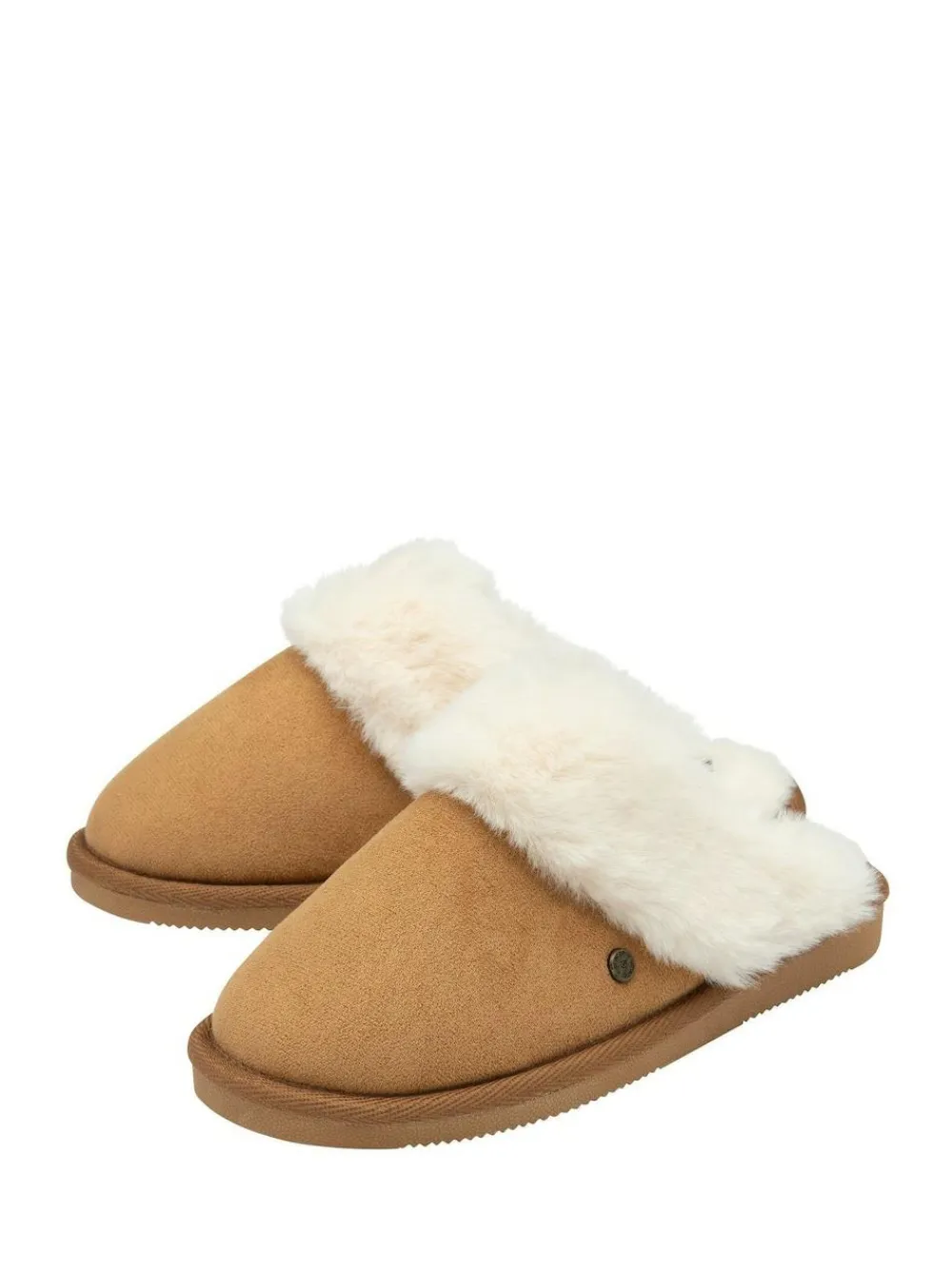 Outlet Dunlop Faux Suede Mule Slippers Fur Collar Brown