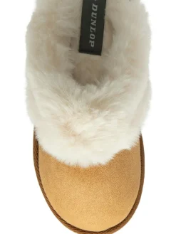 Outlet Dunlop Faux Suede Mule Slippers Fur Collar Brown