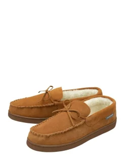 Hot Dunlop Brown Mens Faux Fur Lined Leather Moccasin Slippers