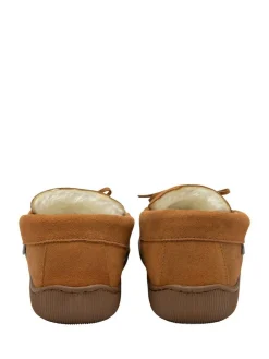 Hot Dunlop Brown Mens Faux Fur Lined Leather Moccasin Slippers