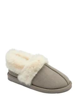 Dunlop Faux Suede Collar Full Slippers^Women Slippers