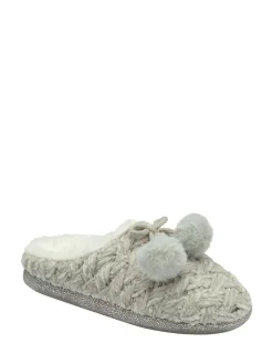 Best Dunlop Ladies Knitted Closed Toe Mule Slippers Grey