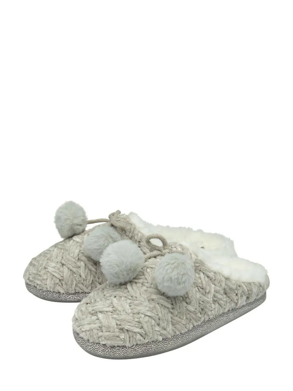 Best Dunlop Ladies Knitted Closed Toe Mule Slippers Grey