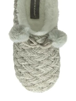 Best Dunlop Ladies Knitted Closed Toe Mule Slippers Grey