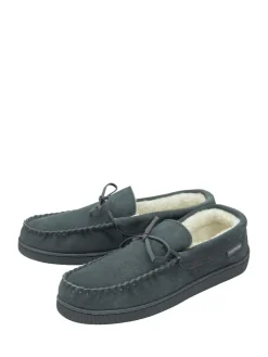 Dunlop Grey Mens Faux Fur Lined Leather Moccasin Slippers^ Slippers|Slippers
