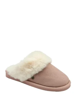 Dunlop Faux Suede Mule Slippers Fur Collar^Women Slippers