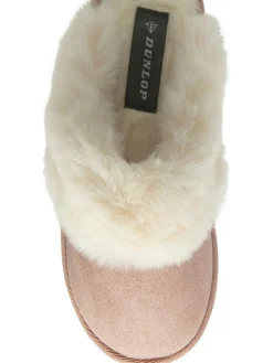 Dunlop Faux Suede Mule Slippers Fur Collar^Women Slippers