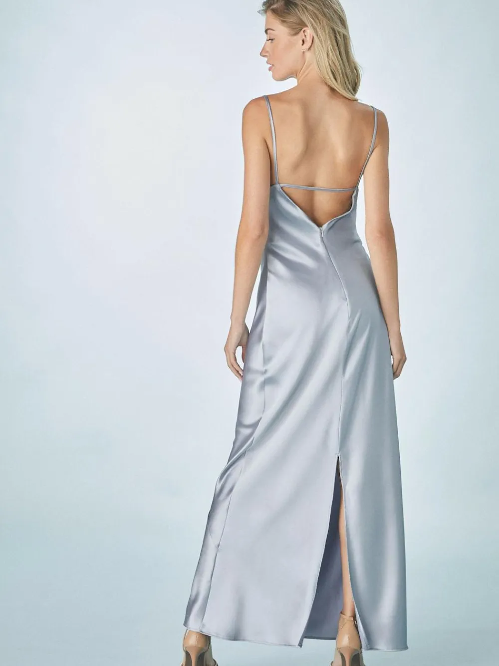 Clearance Next Dusky Blue Satin Cowl Neck Wedding Guest Bridesmaid Maxi Dress