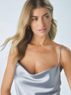 Clearance Next Dusky Blue Satin Cowl Neck Wedding Guest Bridesmaid Maxi Dress