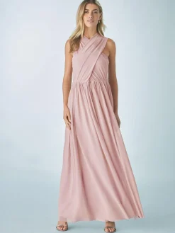 Next Dusky Pink Mesh Multiway Wedding Guest Bridesmaid Maxi Dress^Women Maxi Dresses