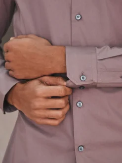 Next Dusky Pink Slim Fit Cotton Stretch Long Sleeve Formal Shirt^ Shirts