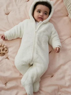 Best Next Ecru Baby Cosy Fleece Hooded All-In-One (0-18mths)