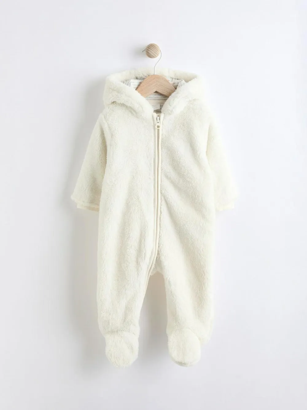 Best Next Ecru Baby Cosy Fleece Hooded All-In-One (0-18mths)