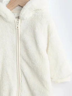 Best Next Ecru Baby Cosy Fleece Hooded All-In-One (0-18mths)