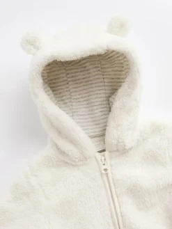 Best Next Ecru Baby Cosy Fleece Hooded All-In-One (0-18mths)