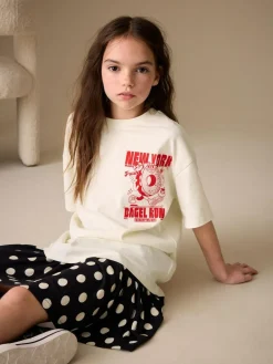 Next Ecru Bagel Oversized Graphic Print T-Shirt (3-16yrs)^ Tops|T-Shirts