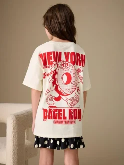 Next Ecru Bagel Oversized Graphic Print T-Shirt (3-16yrs)^ Tops|T-Shirts