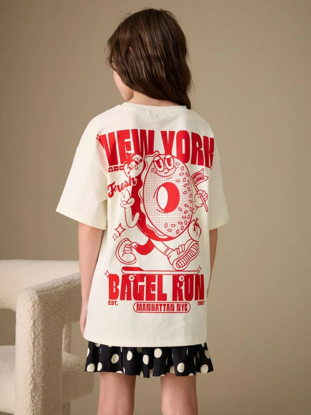 Next Ecru Bagel Oversized Graphic Print T-Shirt (3-16yrs)^ Tops|T-Shirts