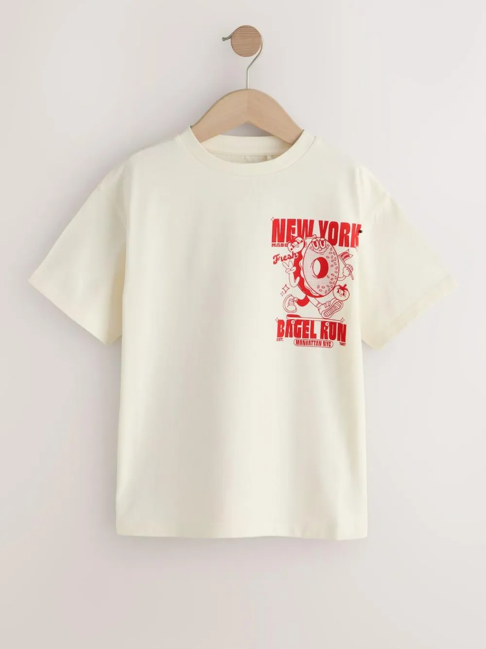 Next Ecru Bagel Oversized Graphic Print T-Shirt (3-16yrs)^ Tops|T-Shirts