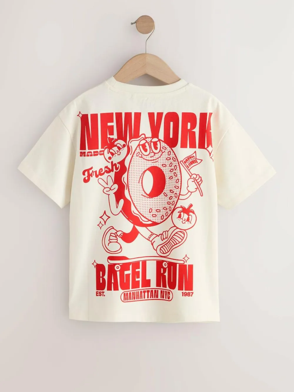 Next Ecru Bagel Oversized Graphic Print T-Shirt (3-16yrs)^ Tops|T-Shirts