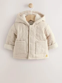 Next Ecru Bear Print Quilted Baby Zip Through Jacket^BOY Unisex|Baby Winter Clothing