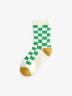 Outlet Next Ecru Bright Checkerboard Cosy Terry Cotton Rich Socks 5 Pack
