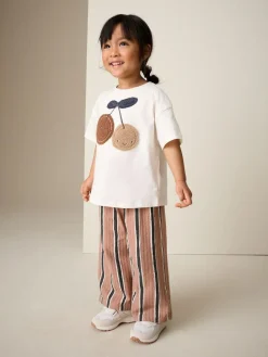 Next Ecru/ Brown Cherry Short Sleeve Top and Barrel Trousers Set (3mths-7yrs)^ Baby Girls|Tops