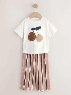 Next Ecru/ Brown Cherry Short Sleeve Top and Barrel Trousers Set (3mths-7yrs)^ Baby Girls|Tops