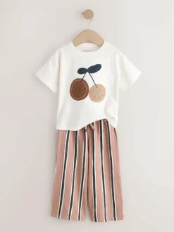 Next Ecru/ Brown Cherry Short Sleeve Top and Barrel Trousers Set (3mths-7yrs)^ Baby Girls|Tops