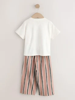 Next Ecru/ Brown Cherry Short Sleeve Top and Barrel Trousers Set (3mths-7yrs)^ Baby Girls|Tops