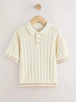 Discount Next Button Neck Knitted Polo Shirt (3-16yrs) Ecru