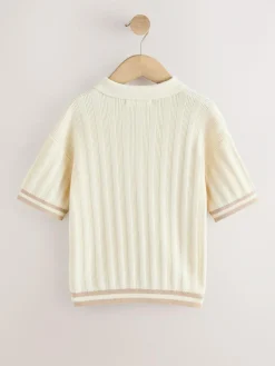 Discount Next Button Neck Knitted Polo Shirt (3-16yrs) Ecru