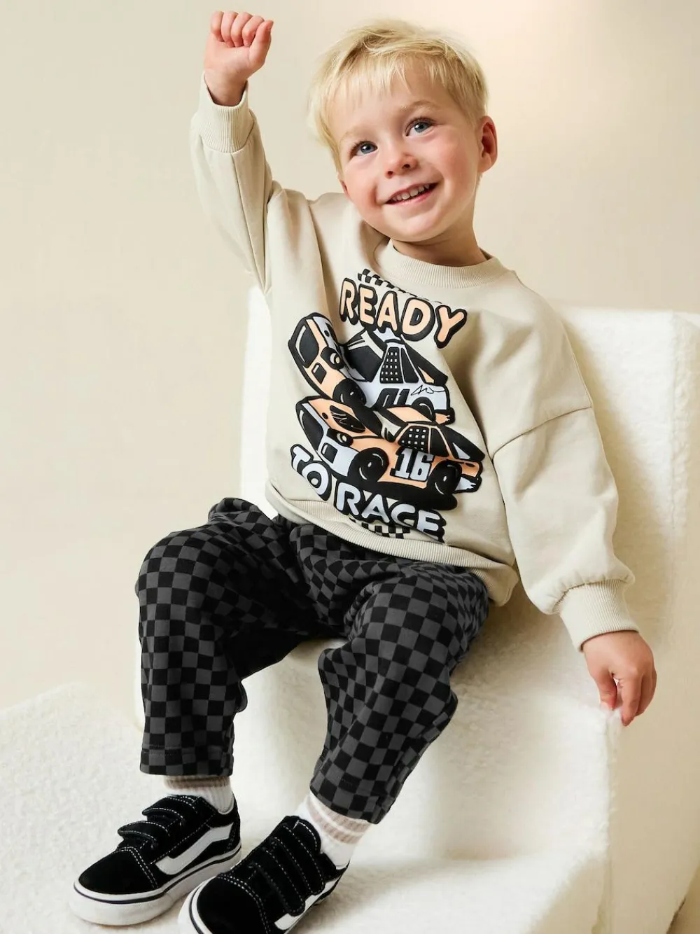 Discount Next Crew Neck Sweatshirt and Jogger Set (3mths-7yrs) (3mths-7yrs) Ecru Car