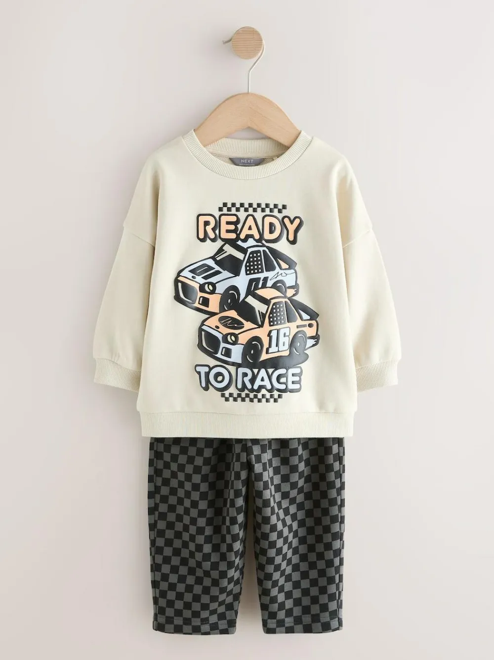 Discount Next Crew Neck Sweatshirt and Jogger Set (3mths-7yrs) (3mths-7yrs) Ecru Car