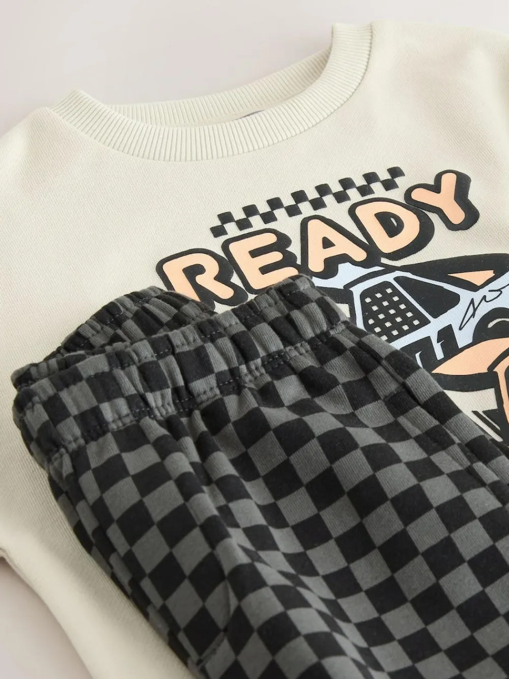 Discount Next Crew Neck Sweatshirt and Jogger Set (3mths-7yrs) (3mths-7yrs) Ecru Car