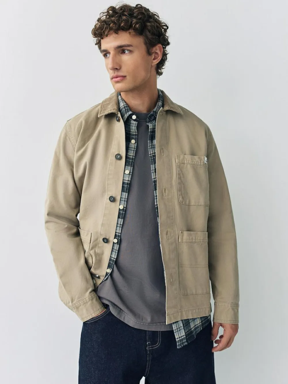 Best Next Corduroy Collar Canvas Shacket Overshirt Ecru