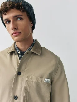 Best Next Corduroy Collar Canvas Shacket Overshirt Ecru
