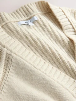 Best Next Cotton And Wool Blend Longline V-Neck Jumper Ecru