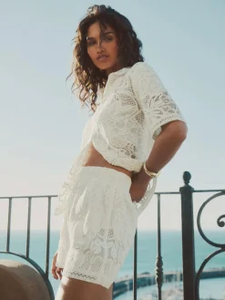 Next Ecru Crochet Tie Waist Shorts^Women Shorts