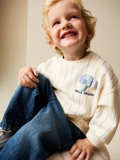 Discount Next Ecru Elephant Striped All-Over Print Crew Neck Sweatshirt (3mths-7yrs)