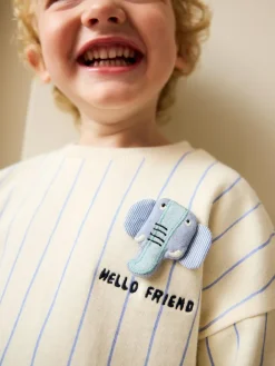 Discount Next Ecru Elephant Striped All-Over Print Crew Neck Sweatshirt (3mths-7yrs)