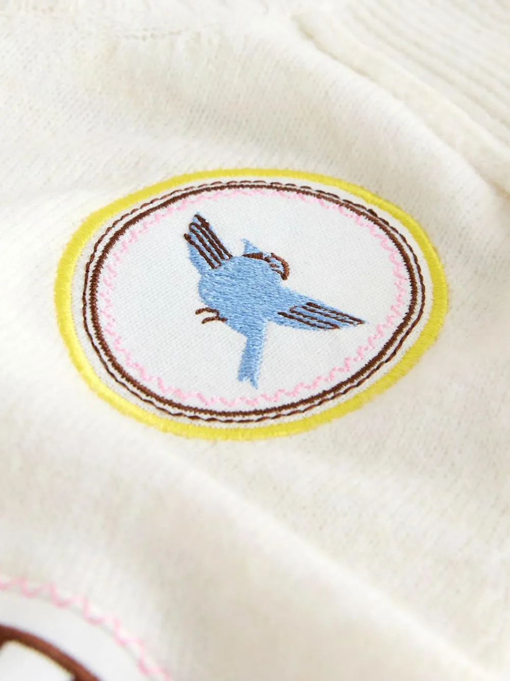 New Next Ecru Embroidered Crew Neck Knitted Jumper with Wool